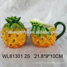 Ceramic pineapple sugar and creamer set with spoon